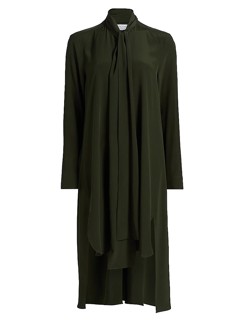 Scarf-Tie Silk Hi-Low Shirtdress