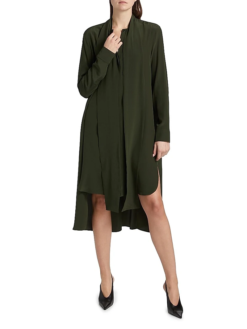 Scarf-Tie Silk Hi-Low Shirtdress