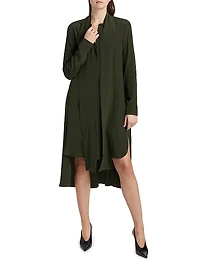 Scarf-Tie Silk Hi-Low Shirtdress