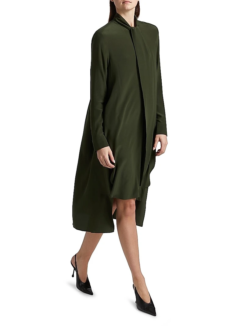 Scarf-Tie Silk Hi-Low Shirtdress