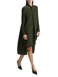 Scarf-Tie Silk Hi-Low Shirtdress