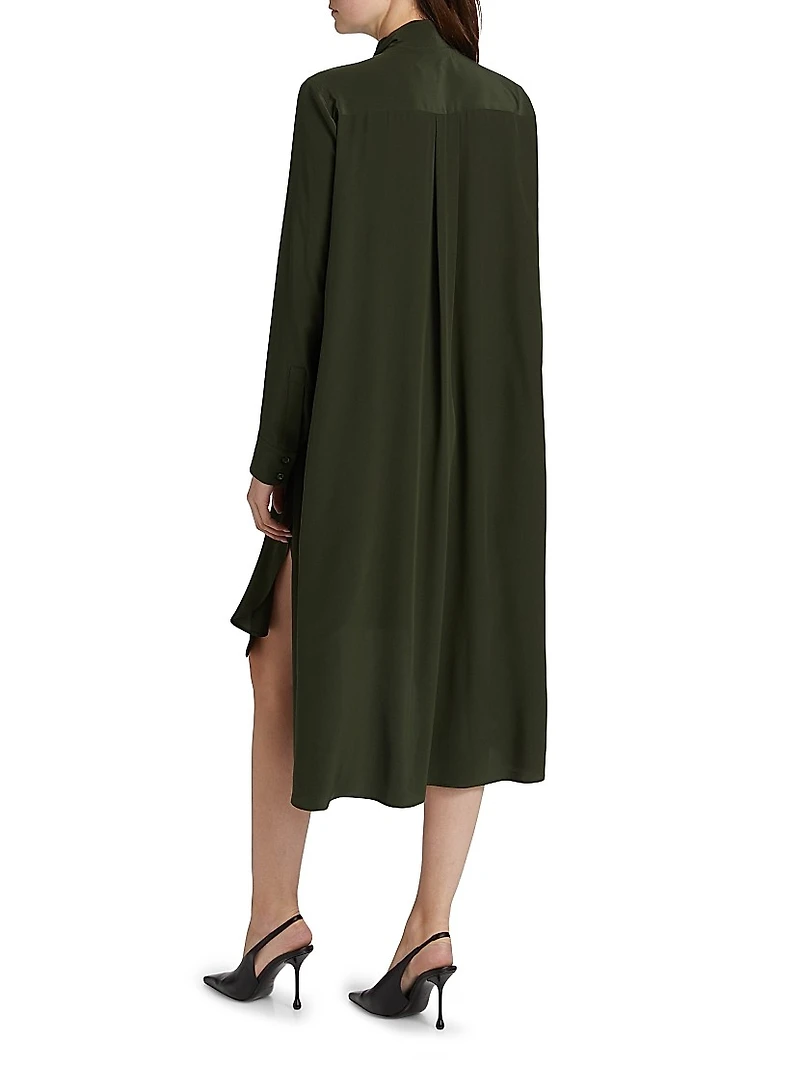 Scarf-Tie Silk Hi-Low Shirtdress