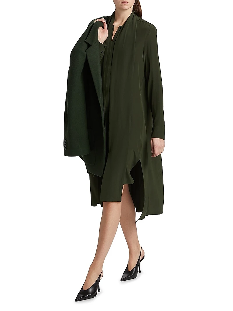 Scarf-Tie Silk Hi-Low Shirtdress