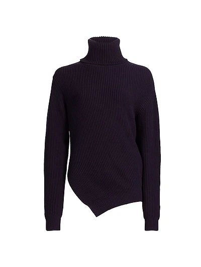 Bias Rib-Knit Cashmere Turtleneck