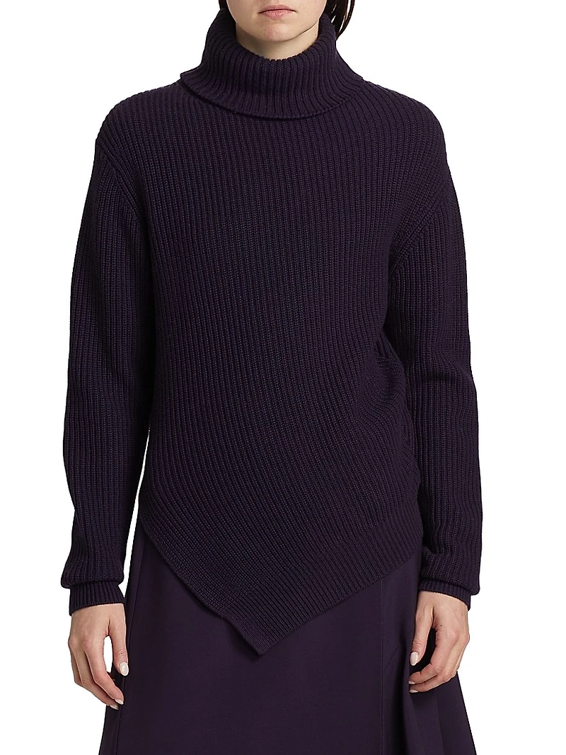Bias Rib-Knit Cashmere Turtleneck