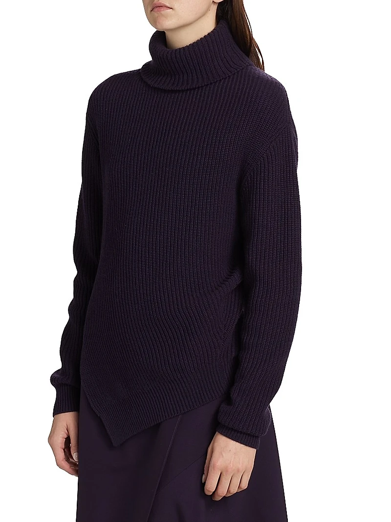 Bias Rib-Knit Cashmere Turtleneck