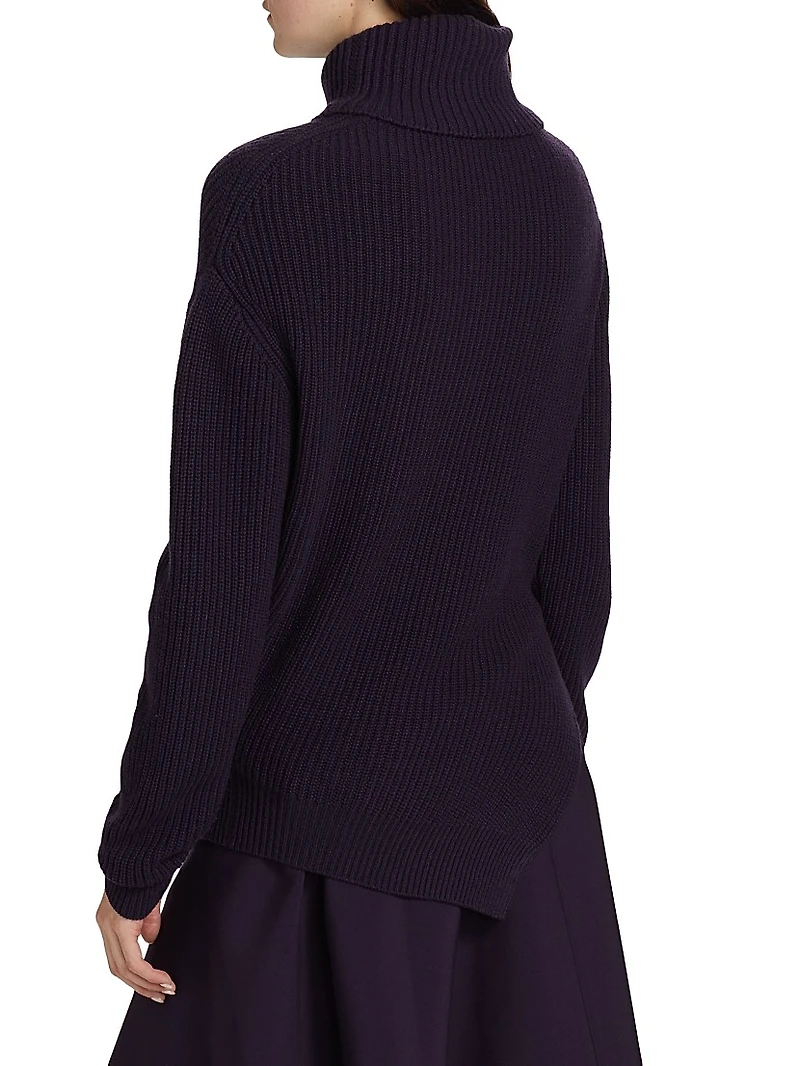 Bias Rib-Knit Cashmere Turtleneck