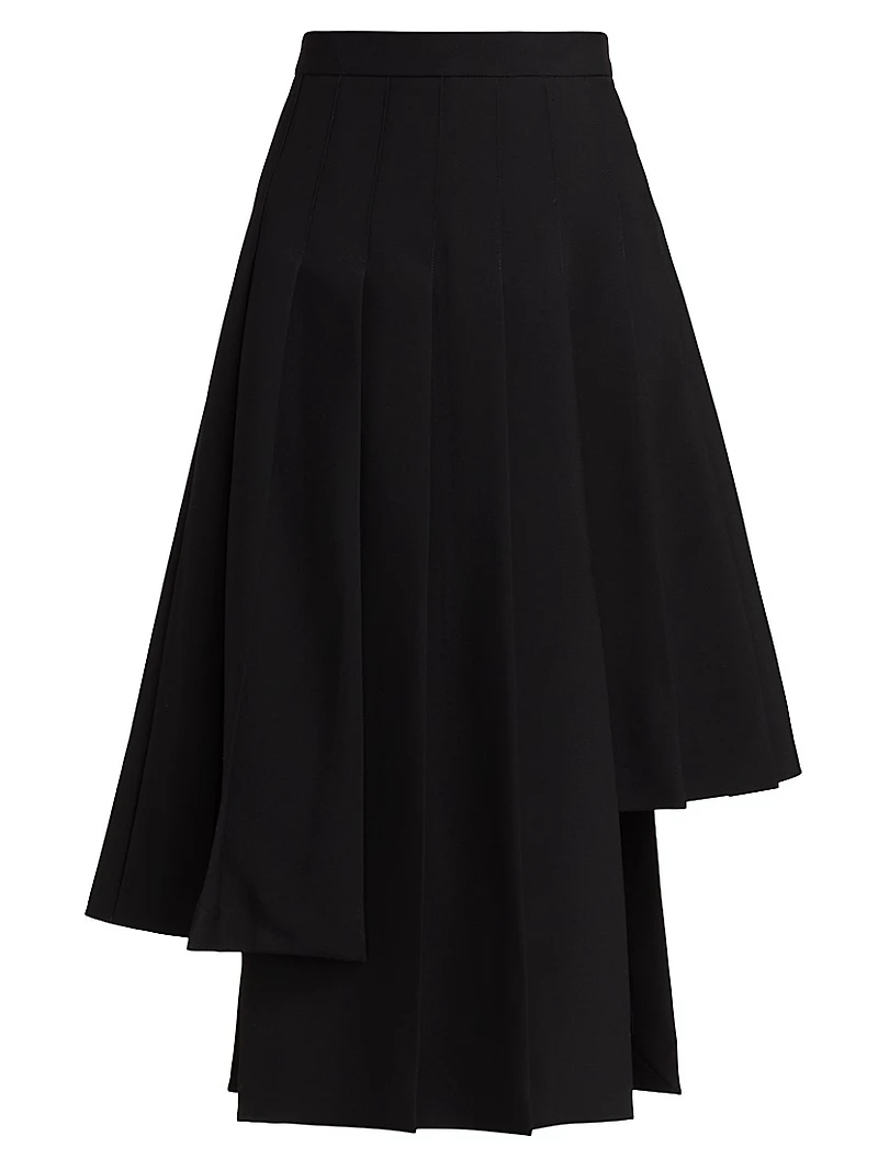 Asymmetrical Wool Pleated Skirt