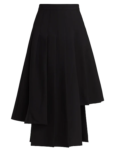 Asymmetrical Wool Pleated Skirt