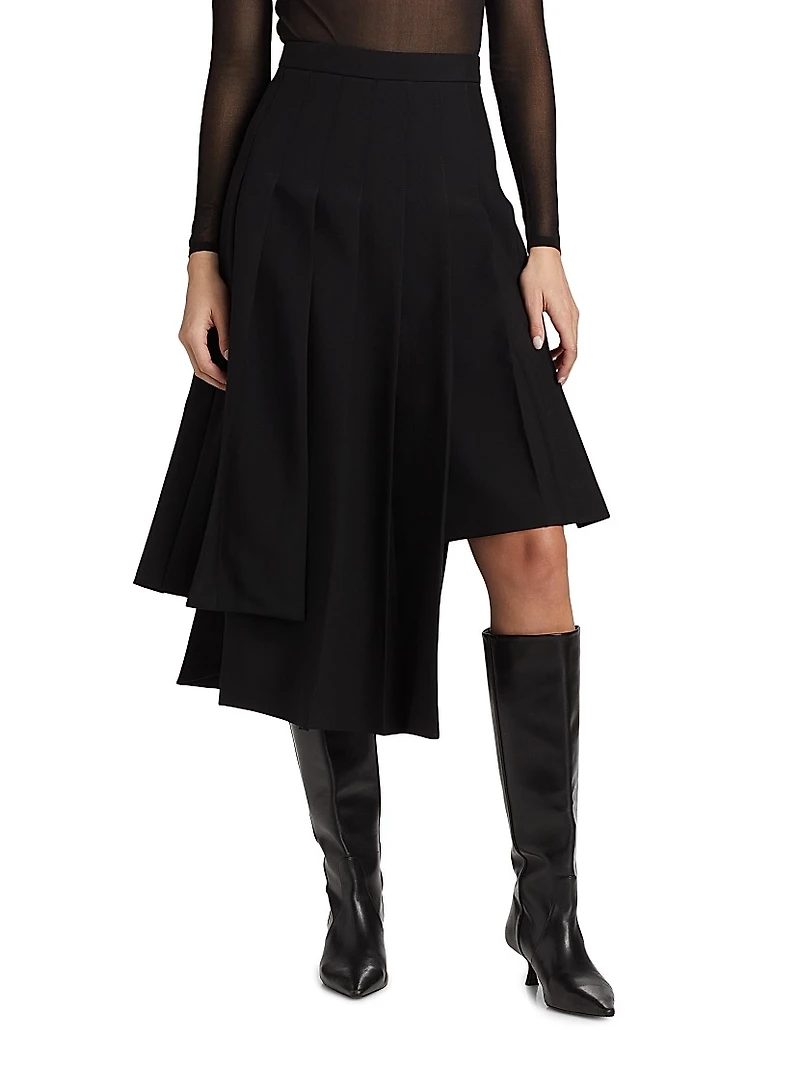 Asymmetrical Wool Pleated Skirt