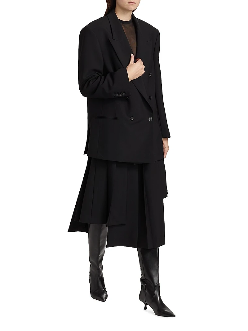 Asymmetrical Wool Pleated Skirt