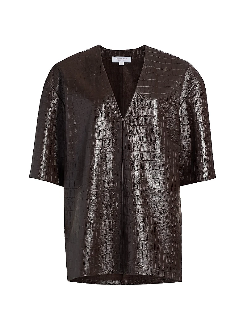 Croc-Embossed Leather Top
