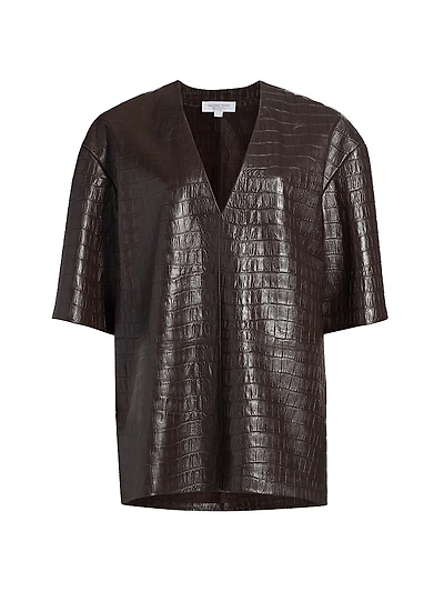 Croc-Embossed Leather Top