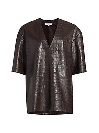 Croc-Embossed Leather Top