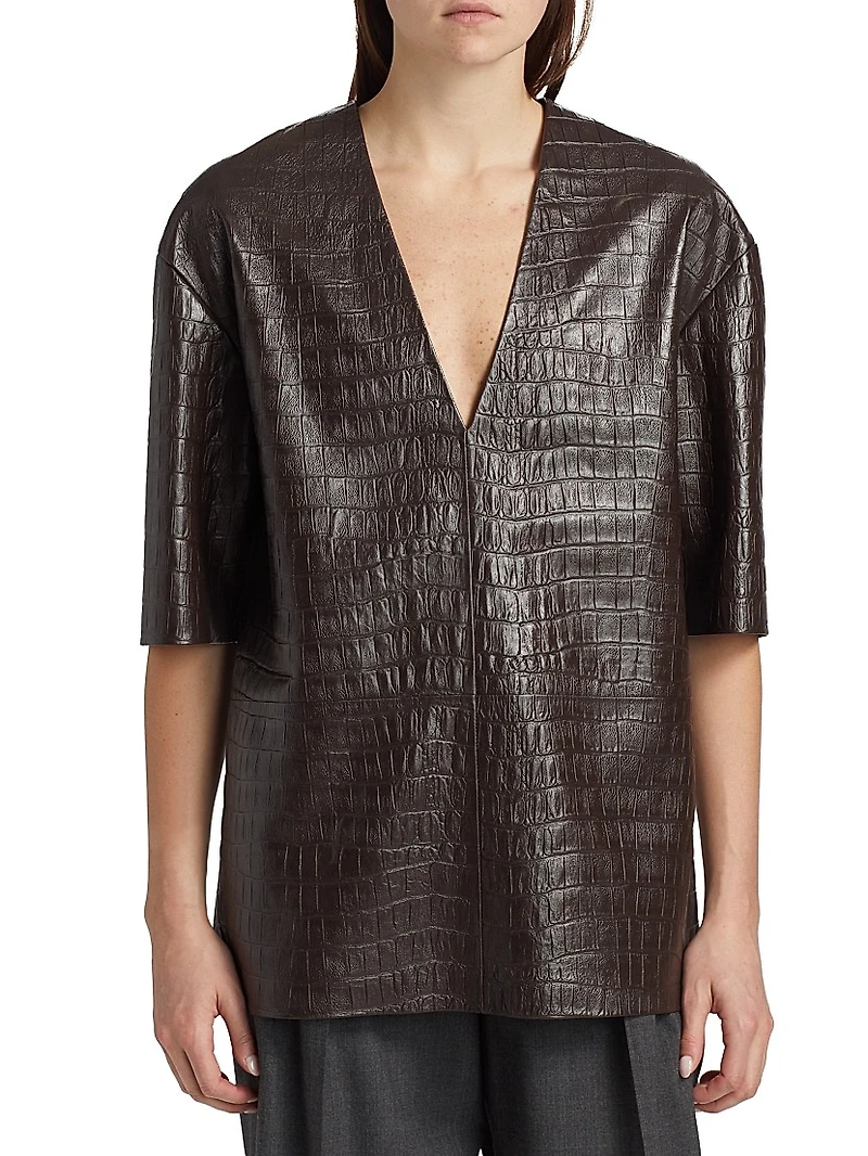 Croc-Embossed Leather Top