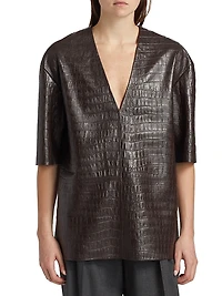 Croc-Embossed Leather Top