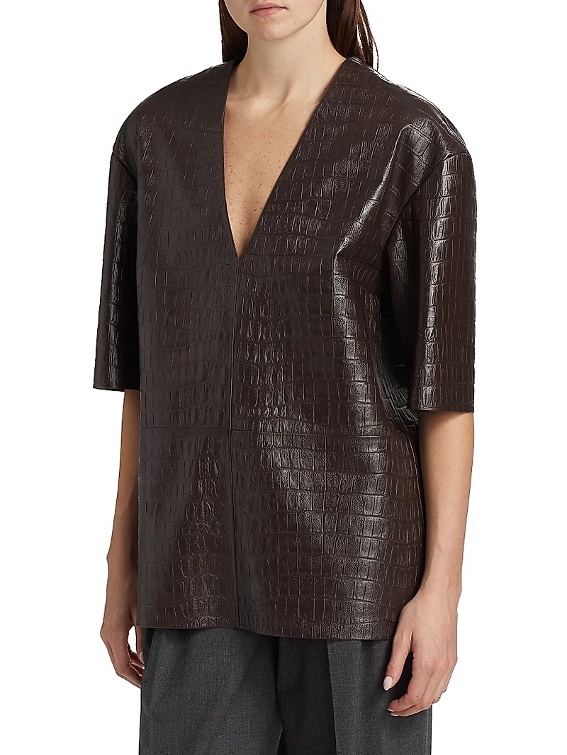 Croc-Embossed Leather Top