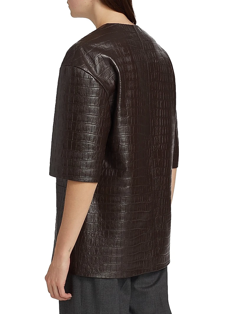 Croc-Embossed Leather Top
