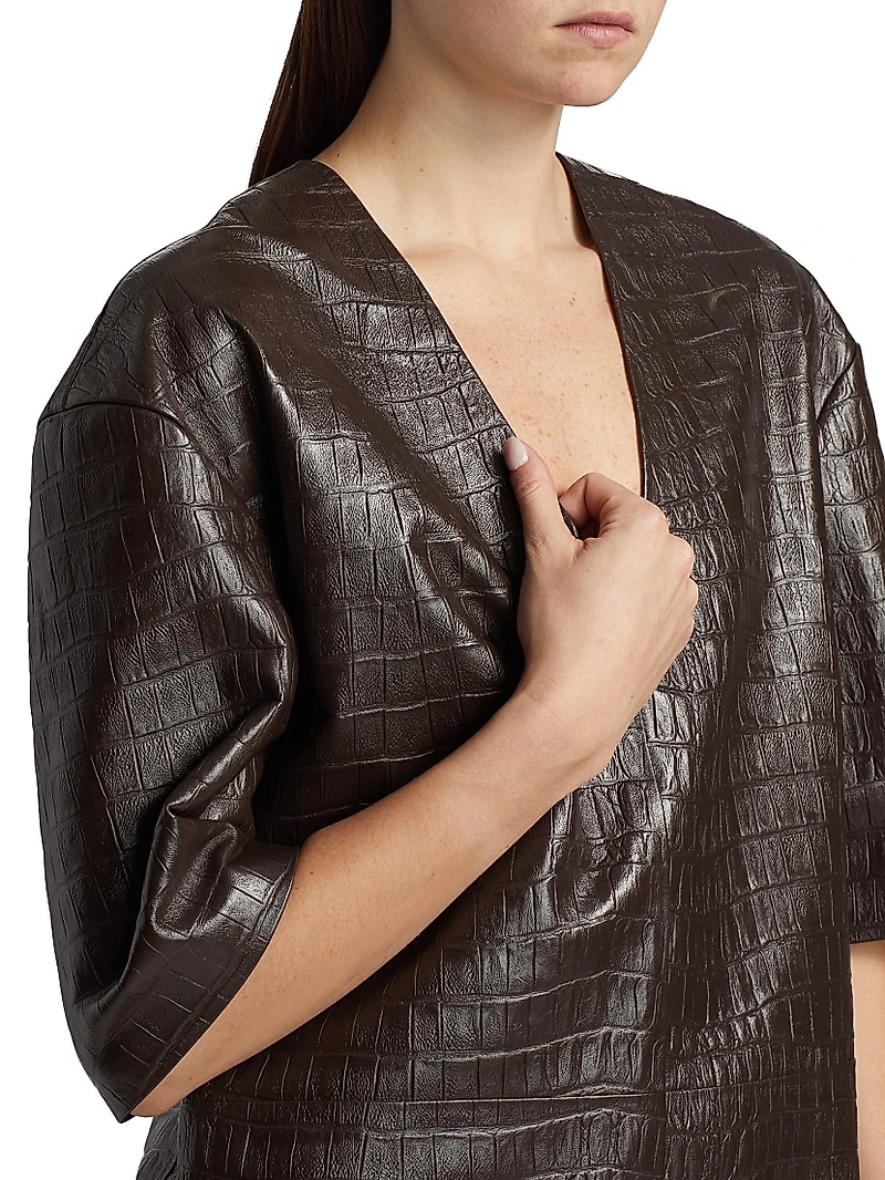 Croc-Embossed Leather Top