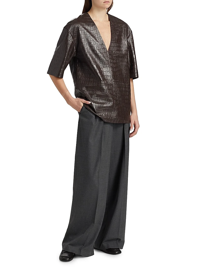 Croc-Embossed Leather Top