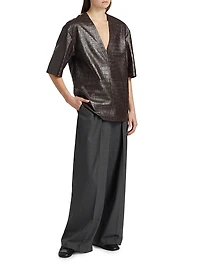 Croc-Embossed Leather Top