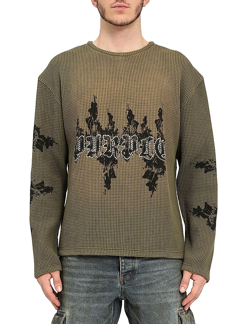 Crystal-Embellished Logo Waffle-Knit Cotton Sweater
