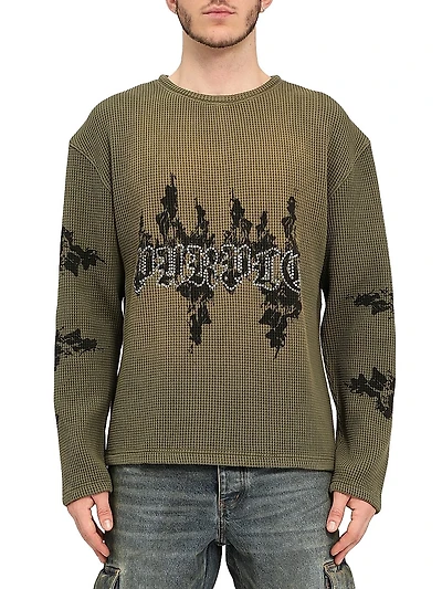 Crystal-Embellished Logo Waffle-Knit Cotton Sweater