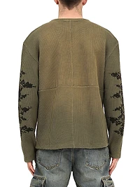 Crystal-Embellished Logo Waffle-Knit Cotton Sweater