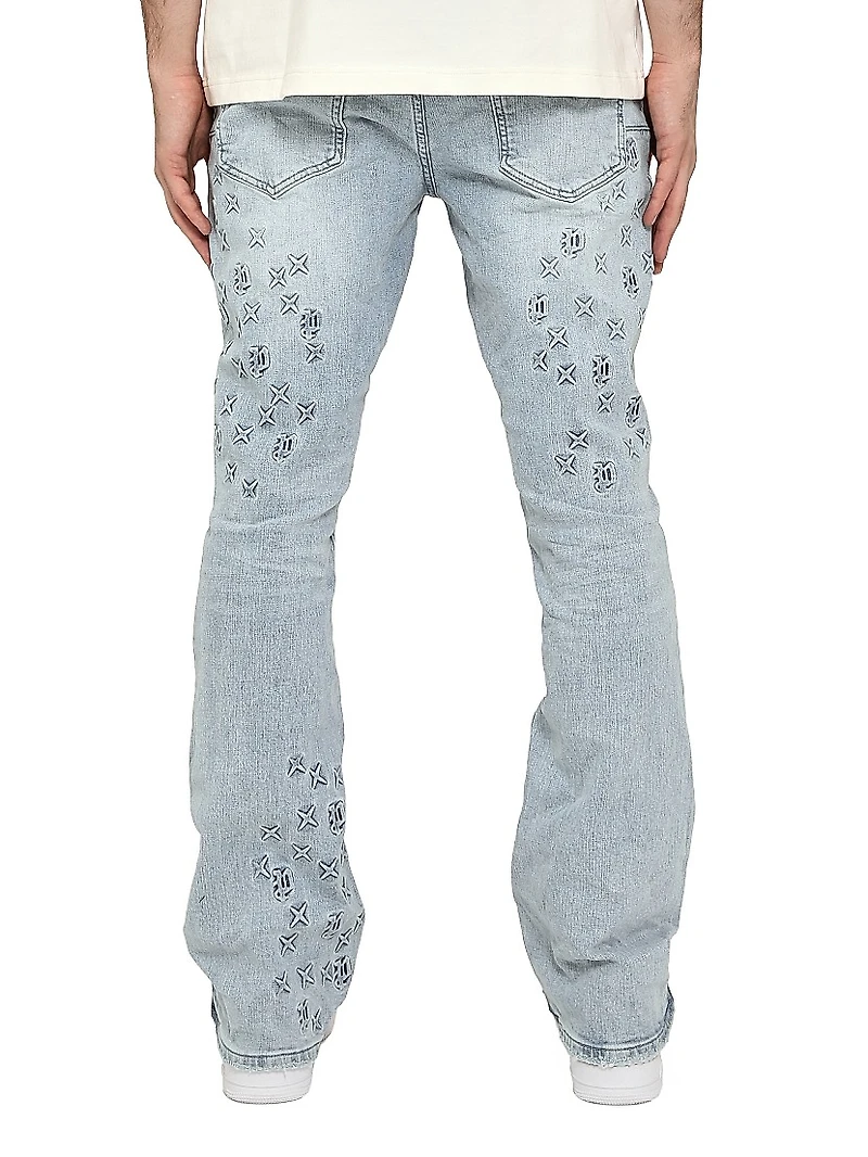 Embossed Stretch-Cotton Flared Jeans