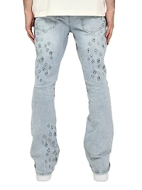 Embossed Stretch-Cotton Flared Jeans