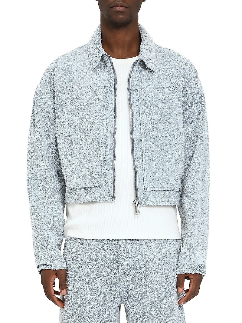 Imitation Pearl-Embellished Cotton-Blend Jacket