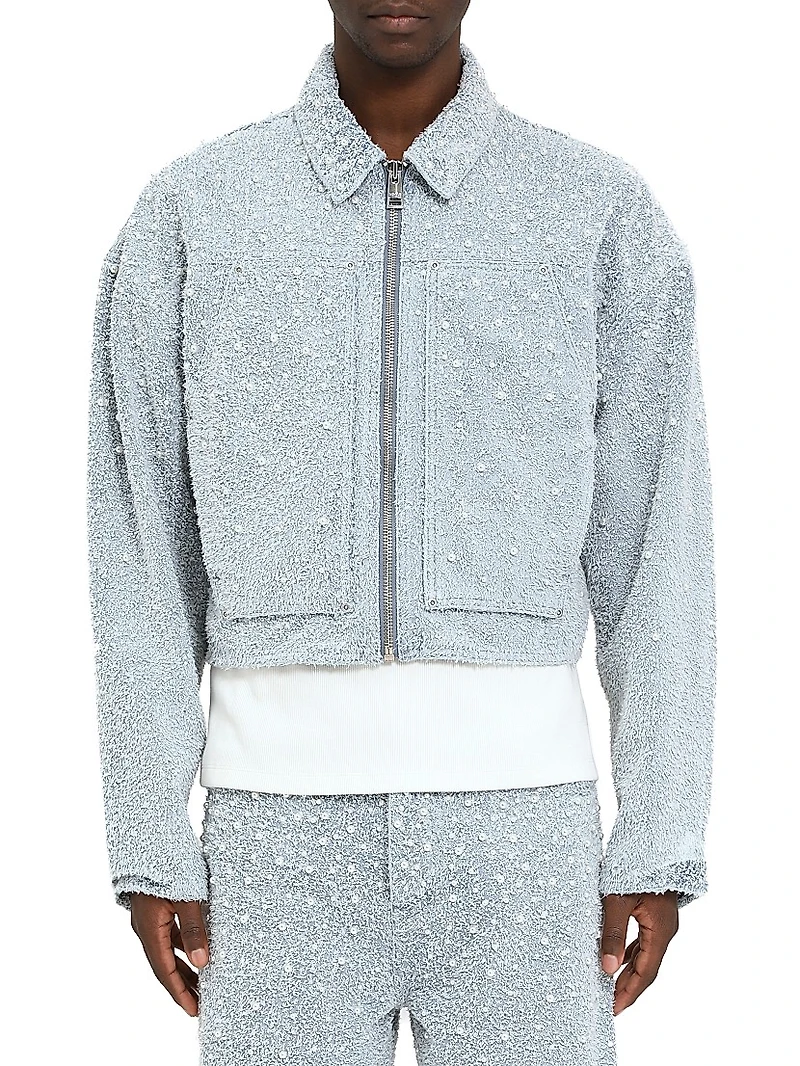 Imitation Pearl-Embellished Cotton-Blend Jacket