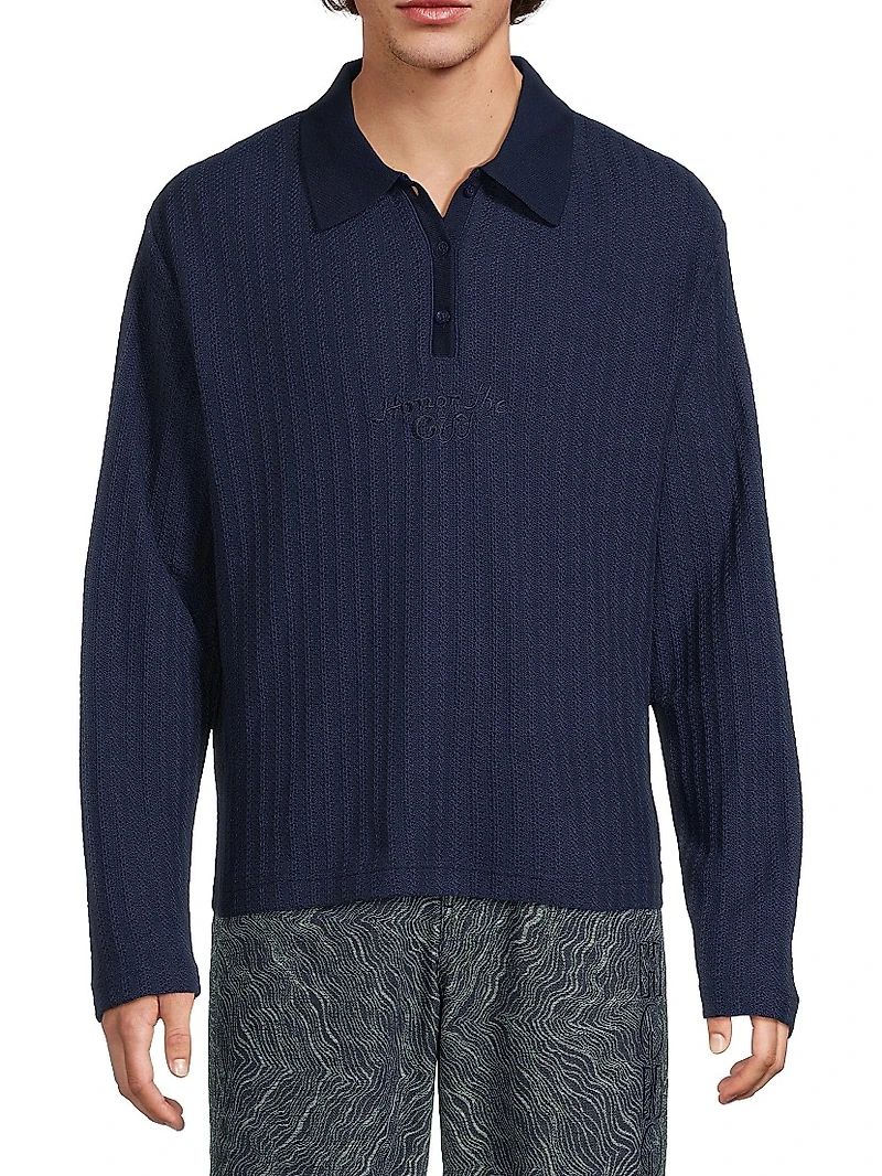 Logo-Embroidered Cotton-Blend Polo Sweater