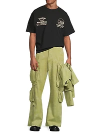 Stretch-Cotton Twill Wide-Leg Cargo Pants