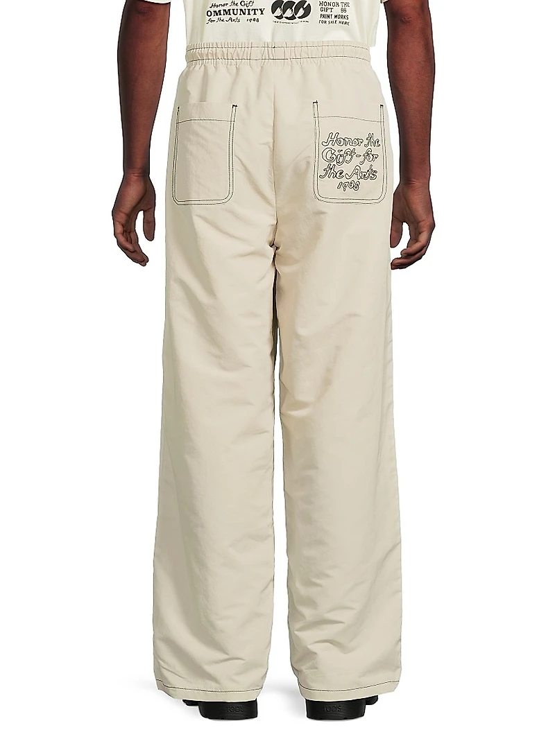 Stretch-Cotton Wide-Leg Track Pants