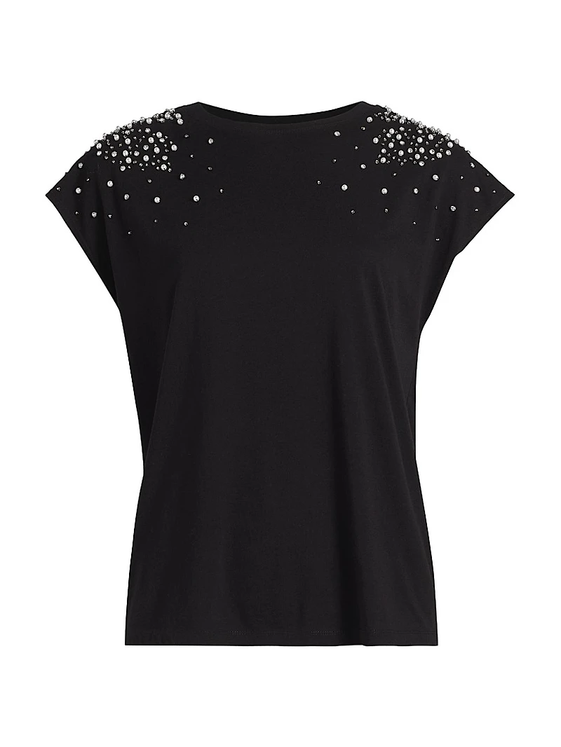 Amelia Faux-Pearl-Embellished Stretch-Cotton T-Shirt