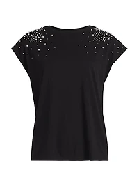 Amelia Faux-Pearl-Embellished Stretch-Cotton T-Shirt