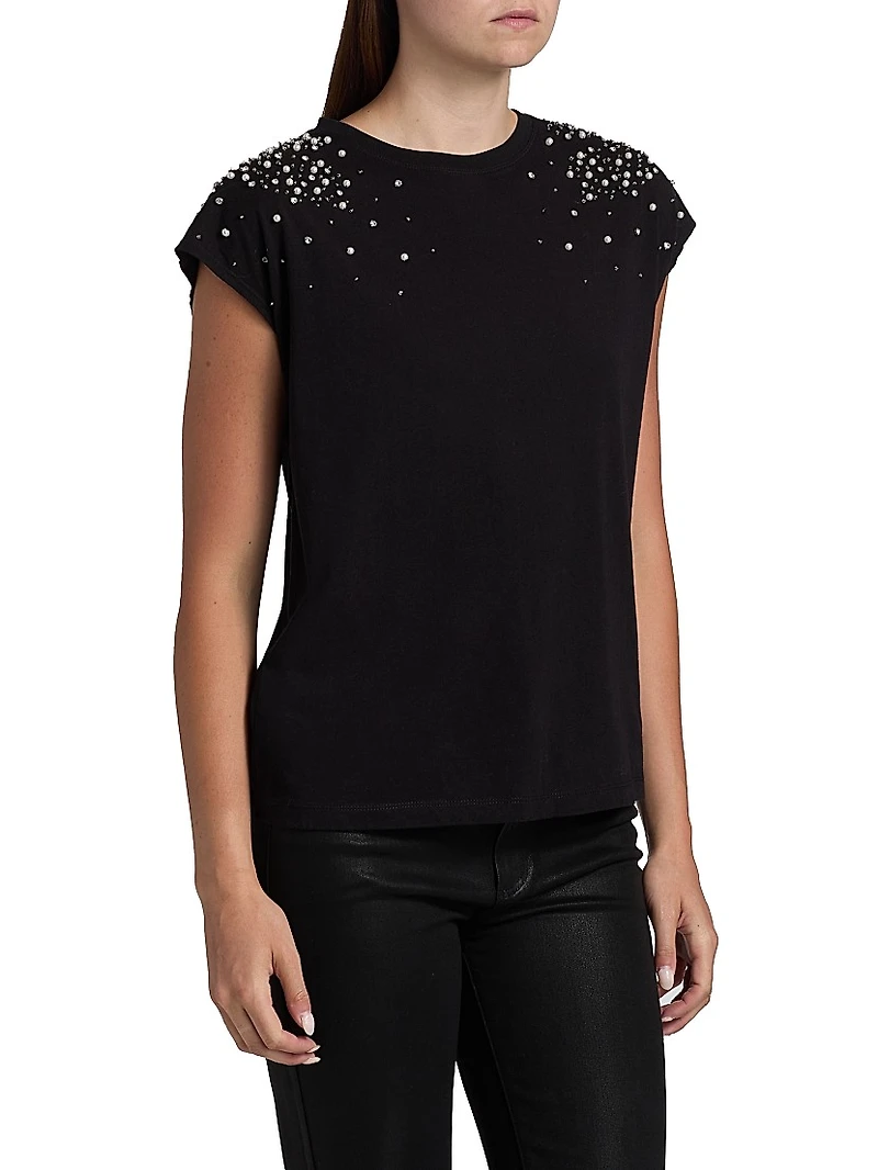 Amelia Faux-Pearl-Embellished Stretch-Cotton T-Shirt