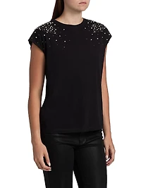 Amelia Faux-Pearl-Embellished Stretch-Cotton T-Shirt