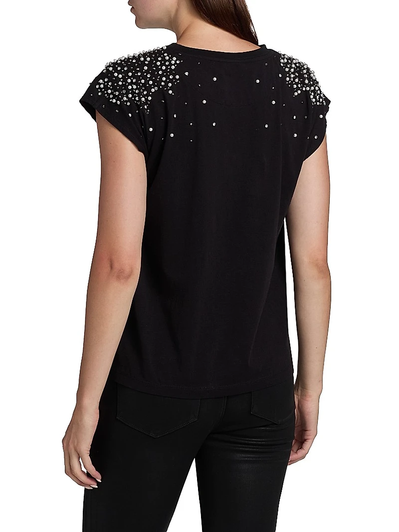 Amelia Faux-Pearl-Embellished Stretch-Cotton T-Shirt
