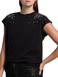 Amelia Faux-Pearl-Embellished Stretch-Cotton T-Shirt
