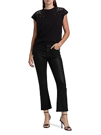Amelia Faux-Pearl-Embellished Stretch-Cotton T-Shirt
