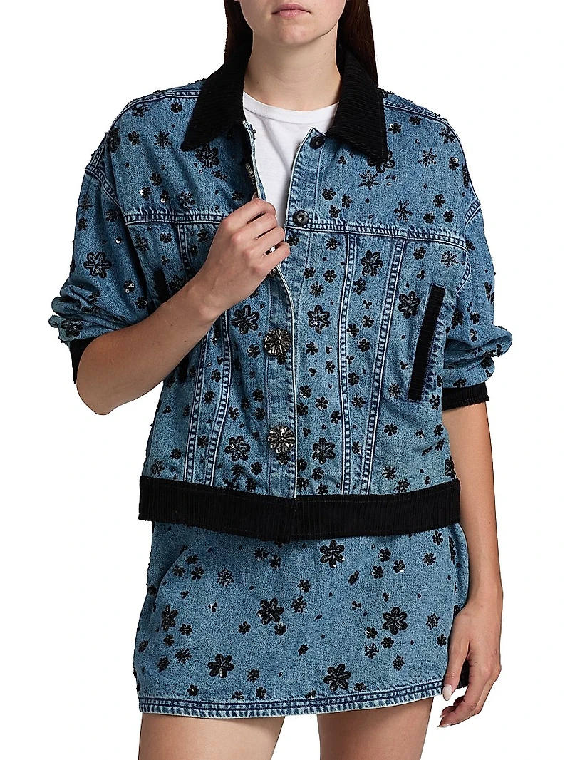 Robin Floral-Sequined Denim Jacket