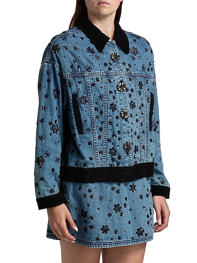 Robin Floral-Sequined Denim Jacket