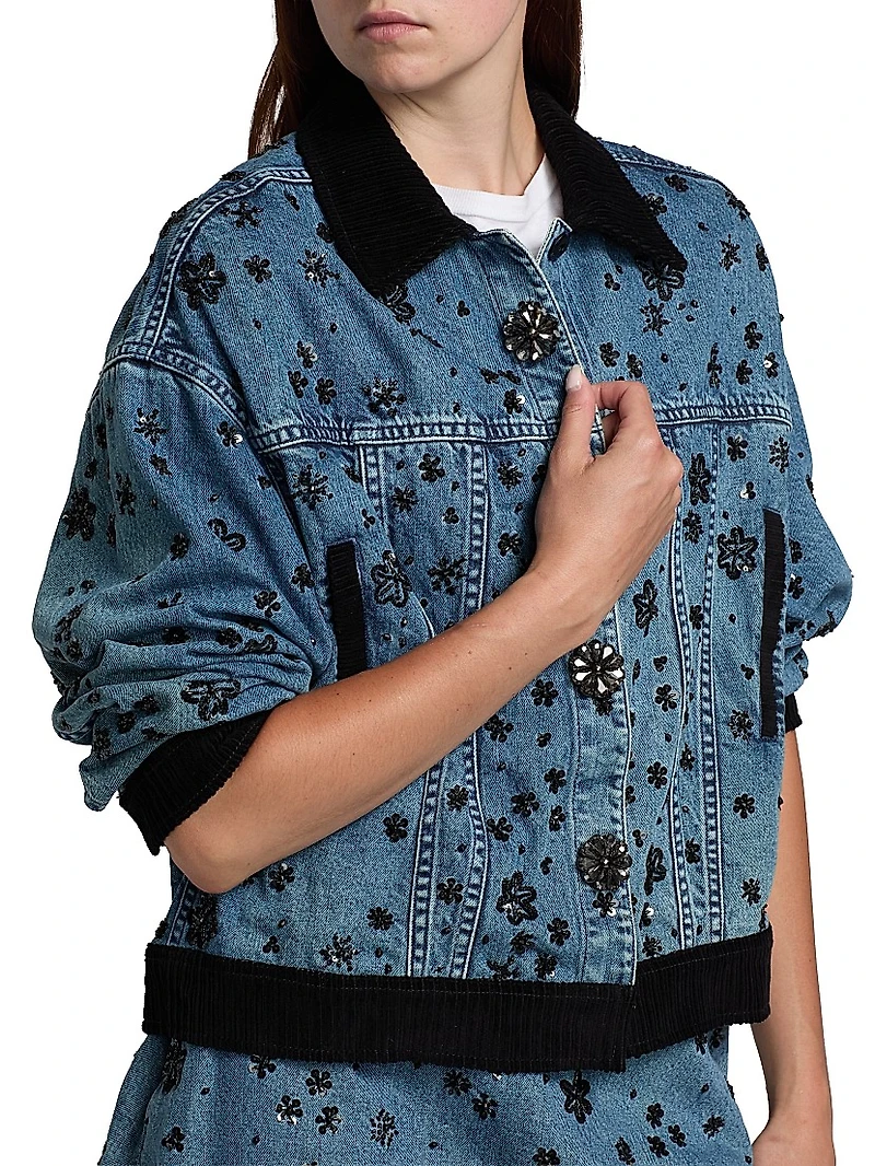 Robin Floral-Sequined Denim Jacket