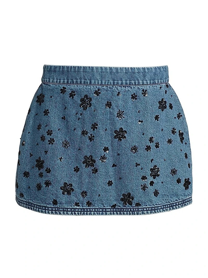 Sally Sequined Floral Denim Miniskirt