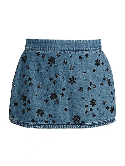 Sally Sequined Floral Denim Miniskirt