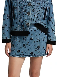 Sally Sequined Floral Denim Miniskirt