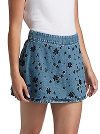 Sally Sequined Floral Denim Miniskirt