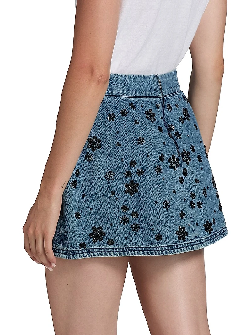 Sally Sequined Floral Denim Miniskirt